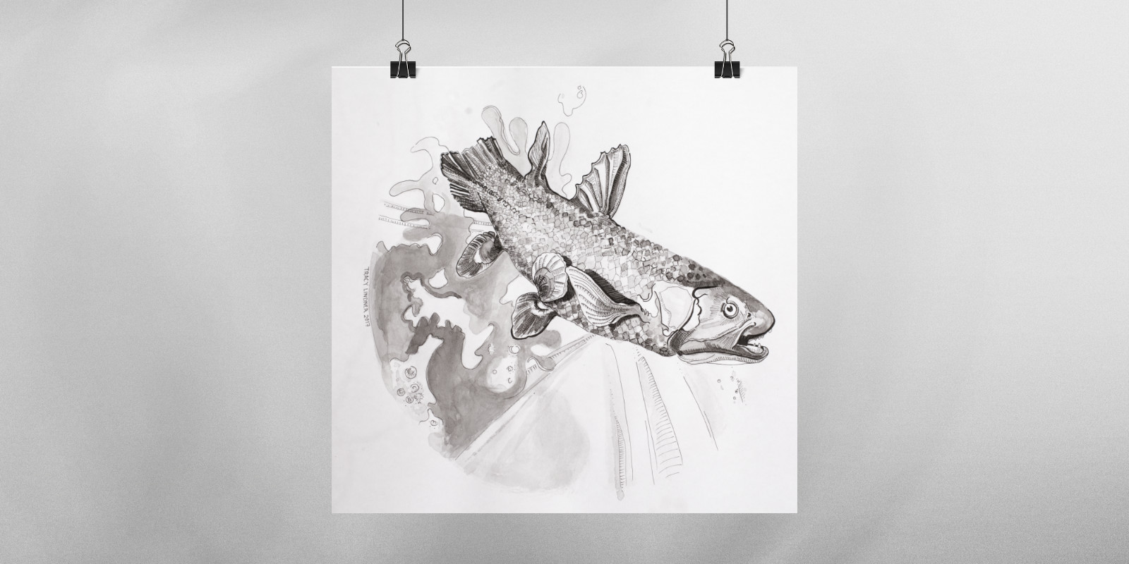 Coelacanth pen and ink drawing | Sea themed illustrations and textiles | Mamawati by @LindnrCo