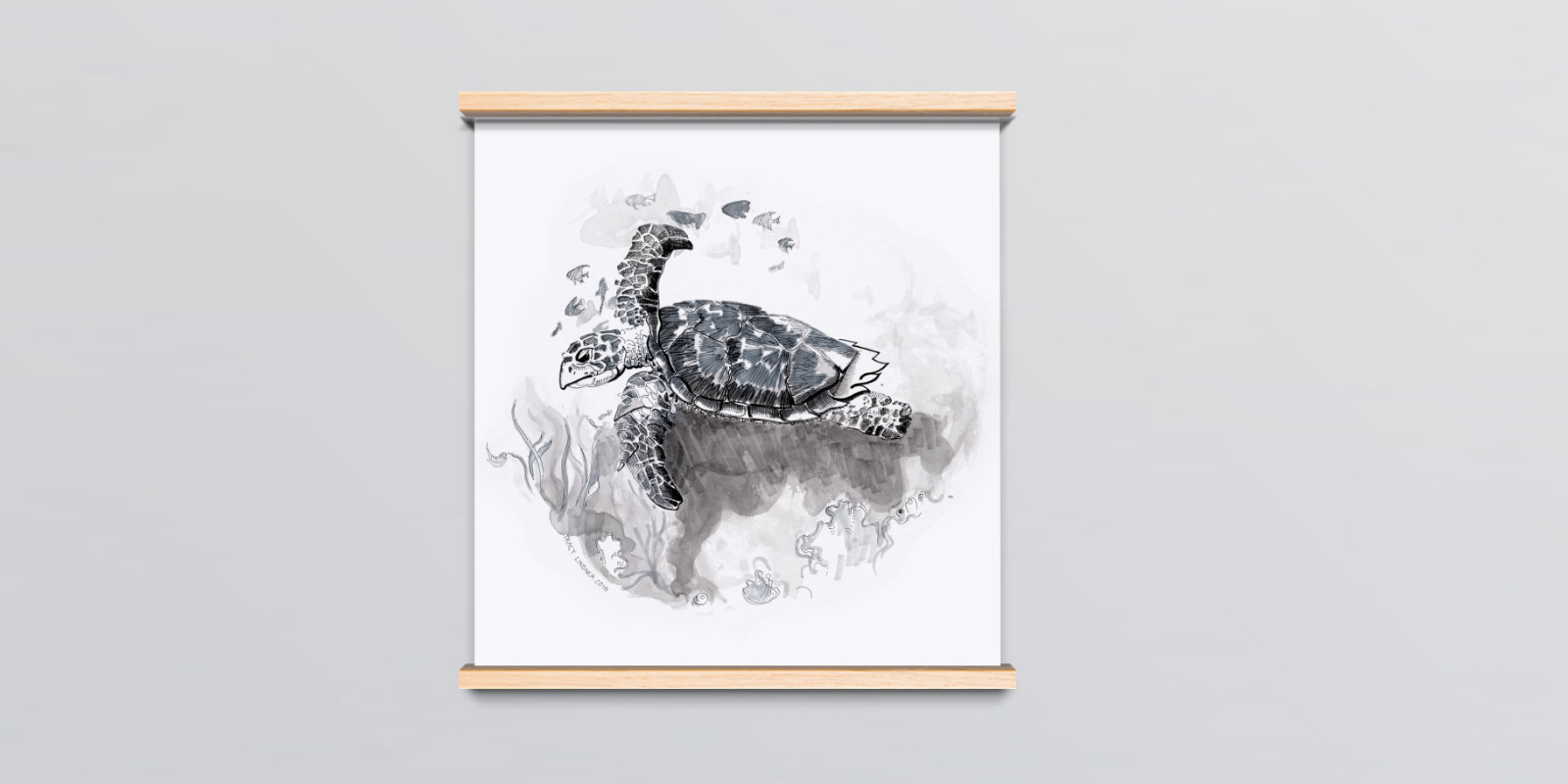 Turtle pen and ink drawing | Sea themed illustrations and textiles | Mamawati by @LindnrCo﻿