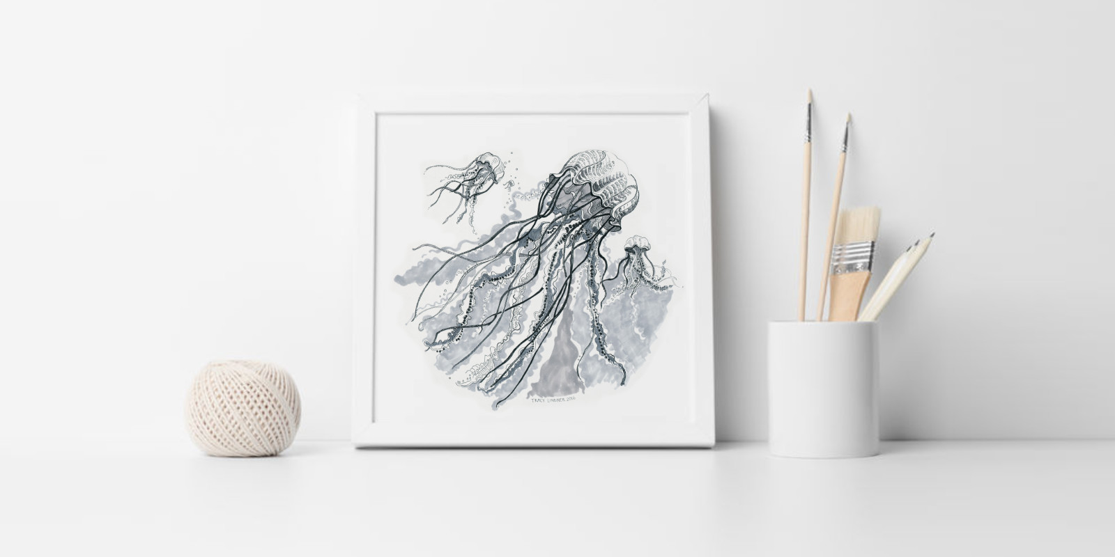 Jellyfish pen and ink drawing | Sea themed illustrations and textiles | Mamawati by @LindnrCo